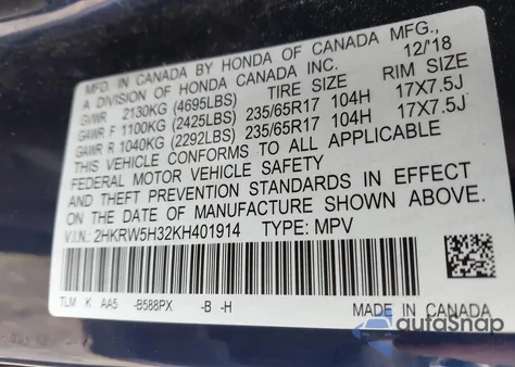 2019 Honda Cr-V Lx из США, поврежденный, VIN 2HKRW5H32KH401914